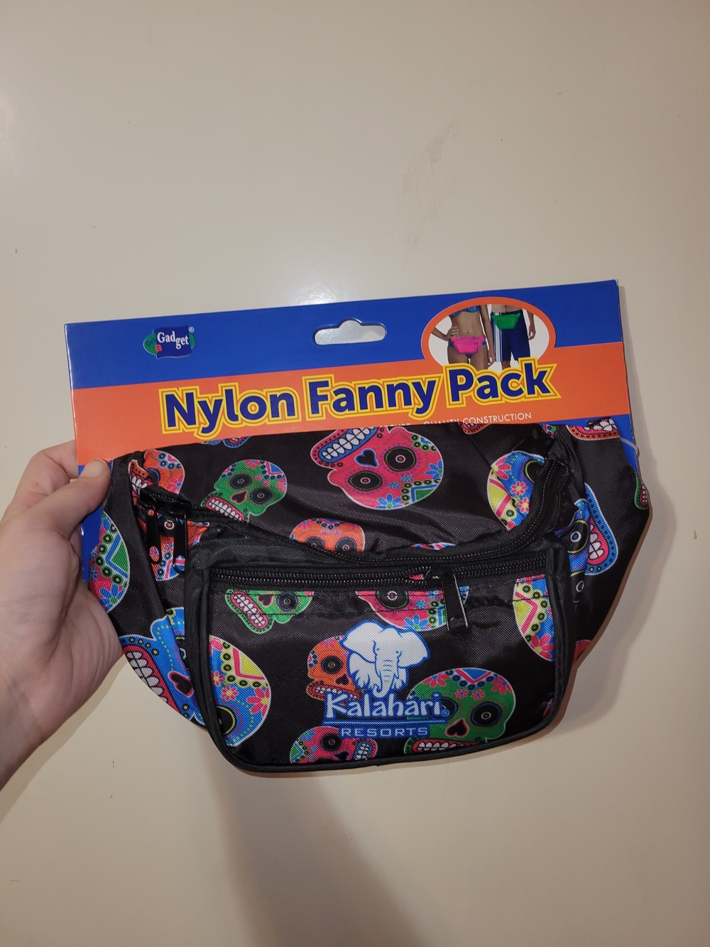 Kalahari Resorts Nylon Fanny Pack - Black with Multicolor Sugar Skulls